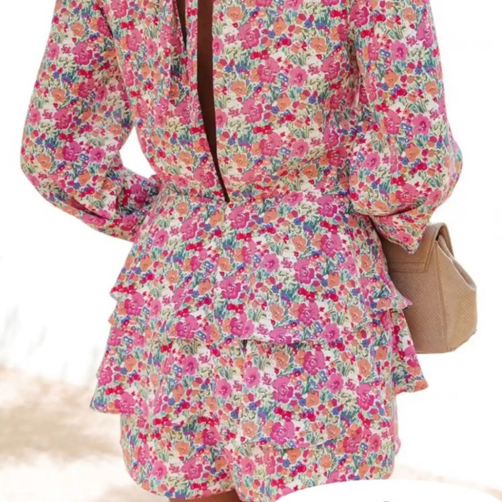 Endless Rose Floral Ruffle Dress - Pink and Green